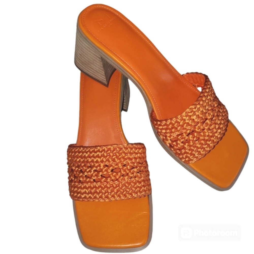 Marc Fisher Orange Woven Sandals Square Toe